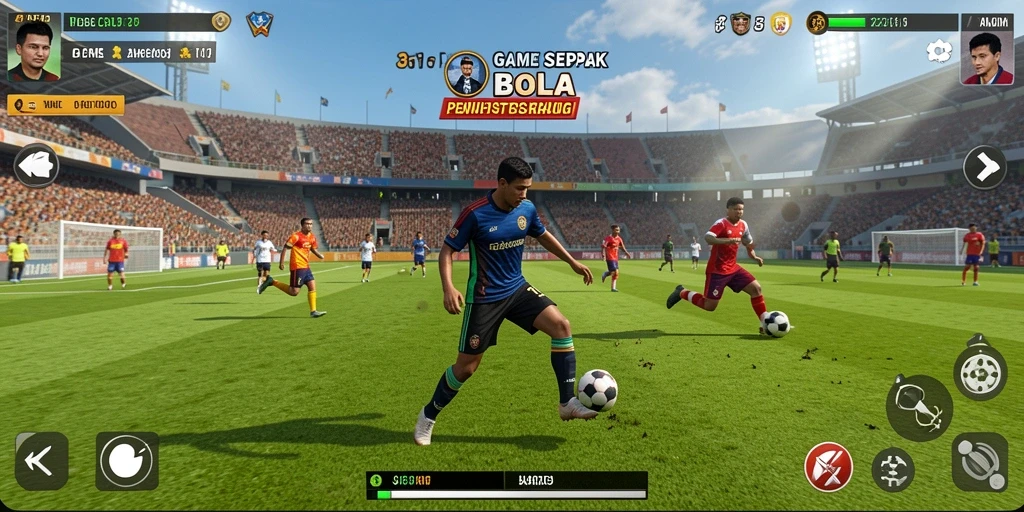 Tampilan gameplay aksi sepak bola yang mendebarkan.