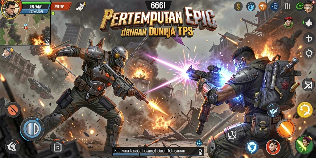 Tampilan gameplay seru dan menegangkan dalam pertempuran TPS.