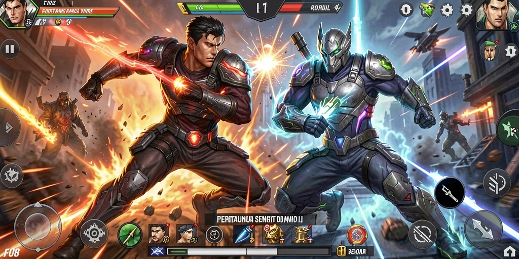 Screenshot F08 menampilkan aksi pertarungan yang mendebarkan dan karakter yang kuat.