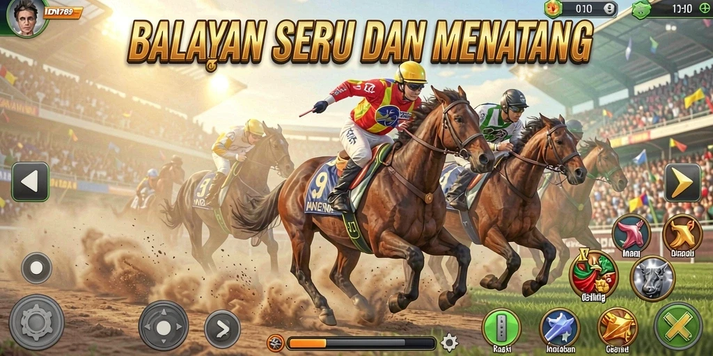 Screenshot gameplay IDN789 menampilkan balapan mendebarkan di trek penuh rintangan.