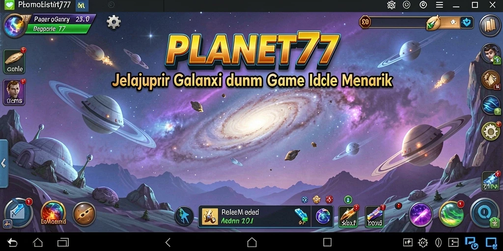 Screenshot gameplay <strong>PLANET77</strong> menampilkan eksplorasi galaksi yang menakjubkan.