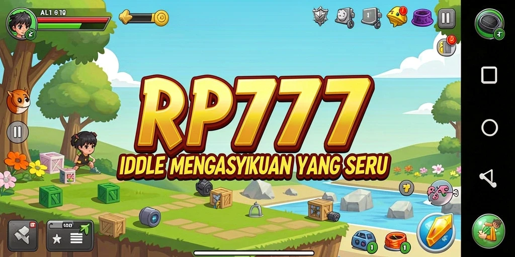 Tangkapan layar gameplay RP777 menampilkan berbagai karakter dan mekanika idle yang menarik.