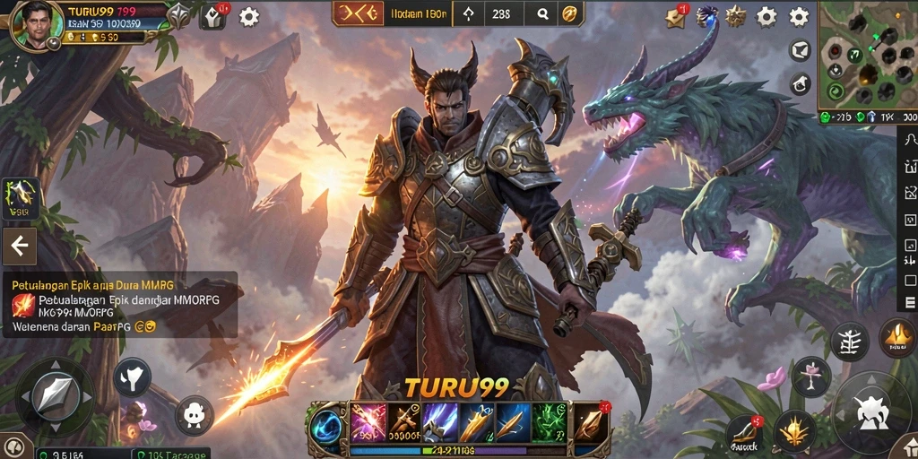 Tampilan gameplay mendebarkan dari TURU99 yang penuh aksi MMORPG.