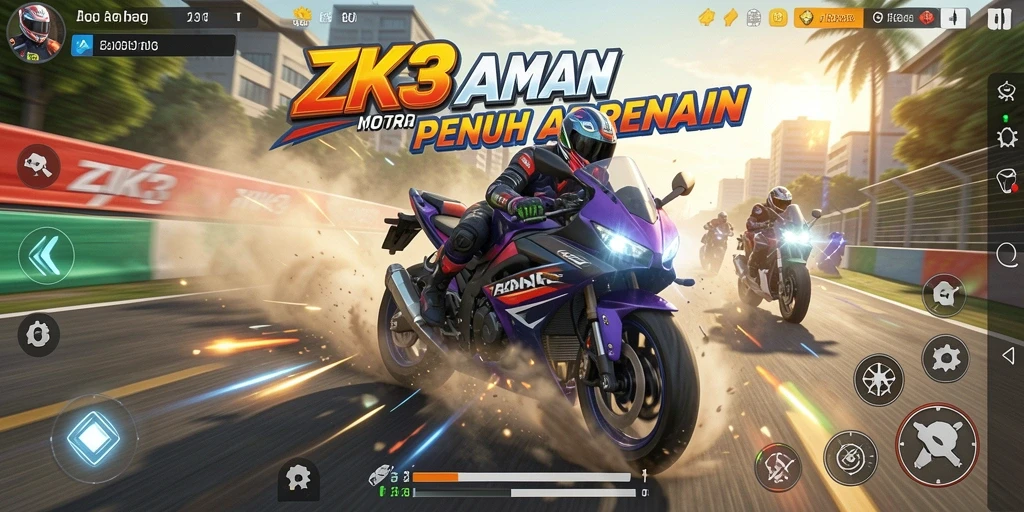 Tampilan seru dari gameplay balapan motor ZK3.